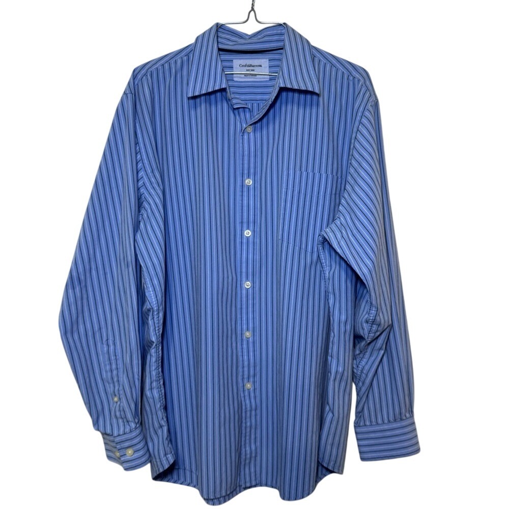 Croft & Barrow Blue Striped Fit Easy Care Button Down Up Long Sleeve Dress Shirt